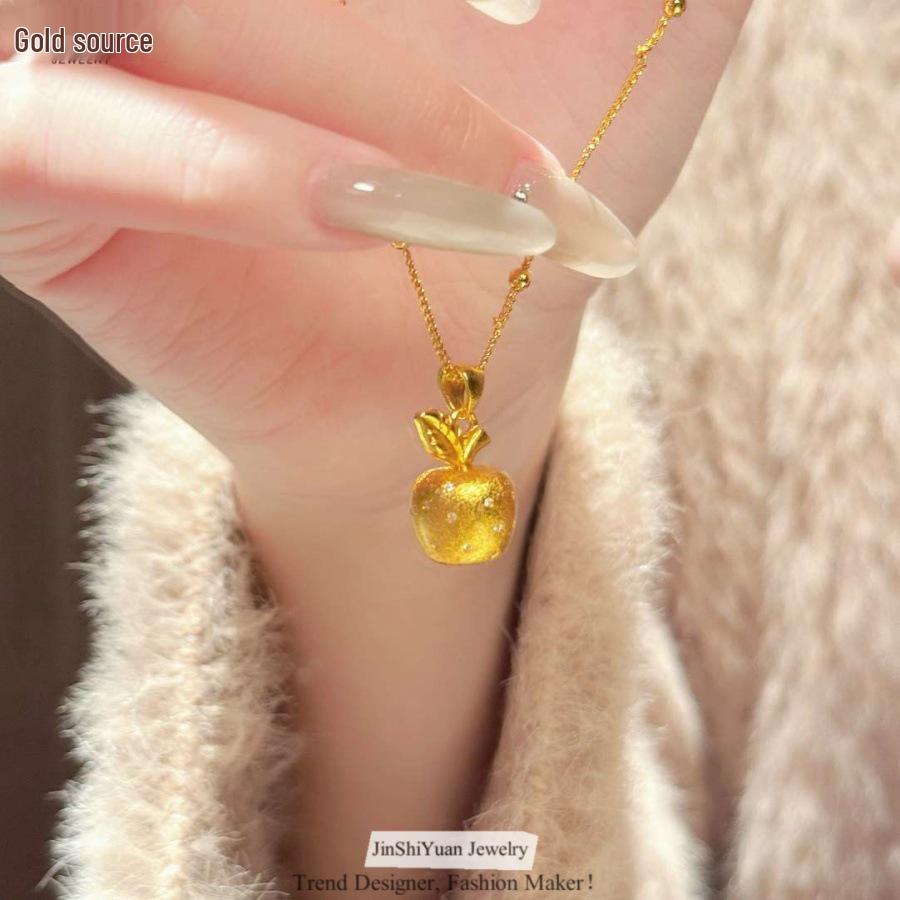 Seiko Damen Handgefertigte Gebürstete Diamant Apfel Halskette - Sandgold Schlüsselbein Kette Weihnachtsgeschenk