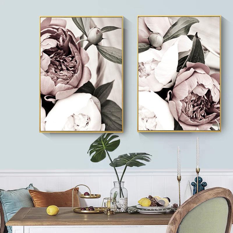 Skandinavisches rosa weißes Blumenblatt-Pflanzenplakat nordischer botanischer Druck Leinwandmalerei Wand-Kunstdruckbilder für Wohnkultur