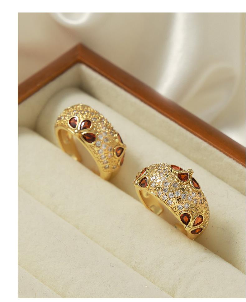 Luxurious French Court Style Copper Ring with Colorful Zircon Inlays, Adjustable for Women