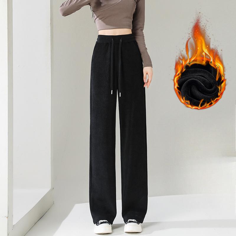 Plus Size Padded Pants Wide Leg Pants Women Spring, Autumn and Winter Elastic High Waist Skinny Thickened Chenille Sports Drag Women's Pants