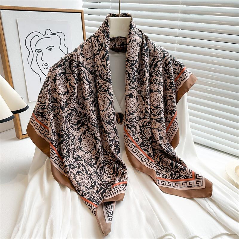 Striped Twill Silk Scarf: Large Square Shawl & Sunscreen Travel Headscarf - 90cm, Perfect for Spring & Autumn