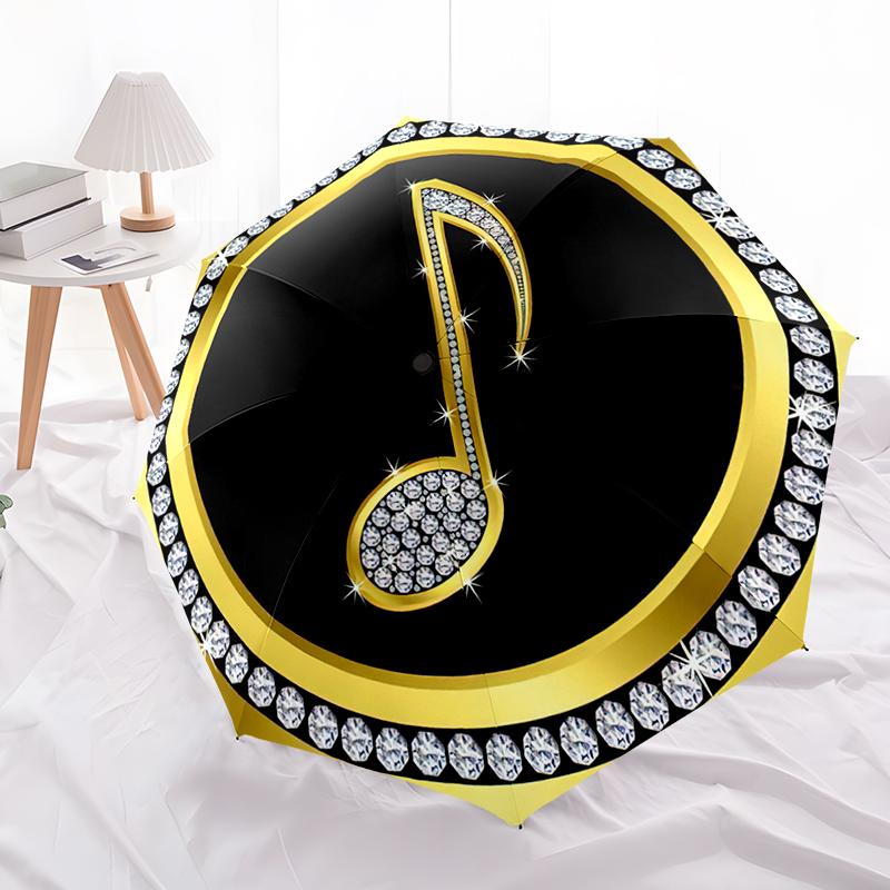 1pc Music Theme pattern Umbrella Portable Folding Umbrella Iron Frame Hole Bone Structure Outdoor Home Umbrella