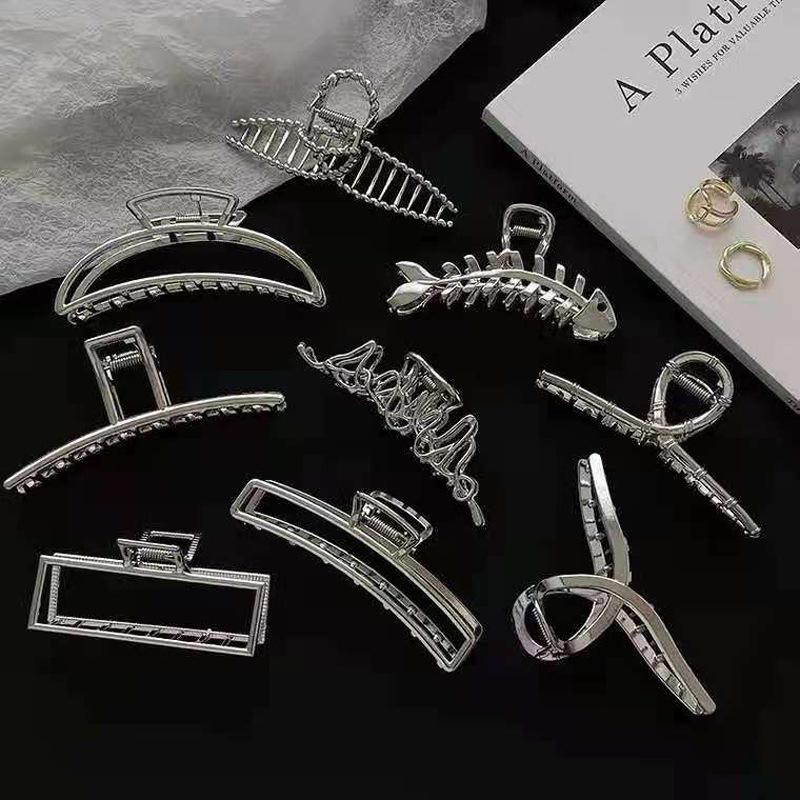 Silver Metal Geometric Shark Hair Clip for Thick Hair