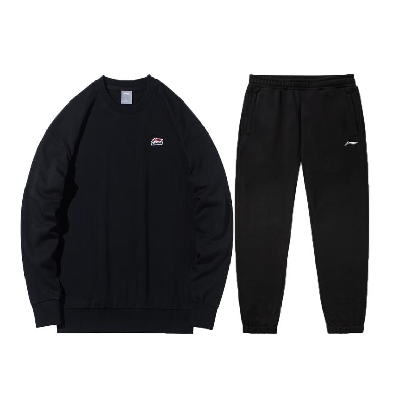 

Li Ning Спортивная Модная Серия Однотонная Толстовка с Круглым Вырезом Удобная Дышащая Свитшот Брюки с Манжетами Повседневный Спортивный Костюм AWDTC19-1+AKLSG31-1 XL