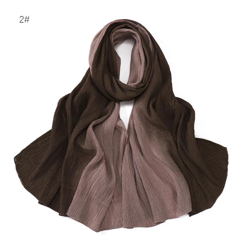 Women Plain Ombre Wrinkle Polyester Shawls Scarf Lady Shimmer Pleated Headband Wrap Solid Crinkle  Scarves Muslim Hijab 180*70Cm