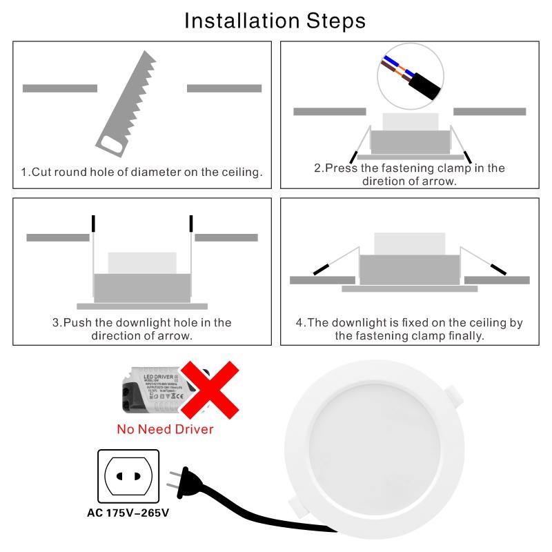 6pcs/lot 3/4/6/8 Inch Led Downlight 6W 9W 12W 18W 24W 220V Recessed Ceiling Light Round Led Panel Down Light Spotlight Lighting