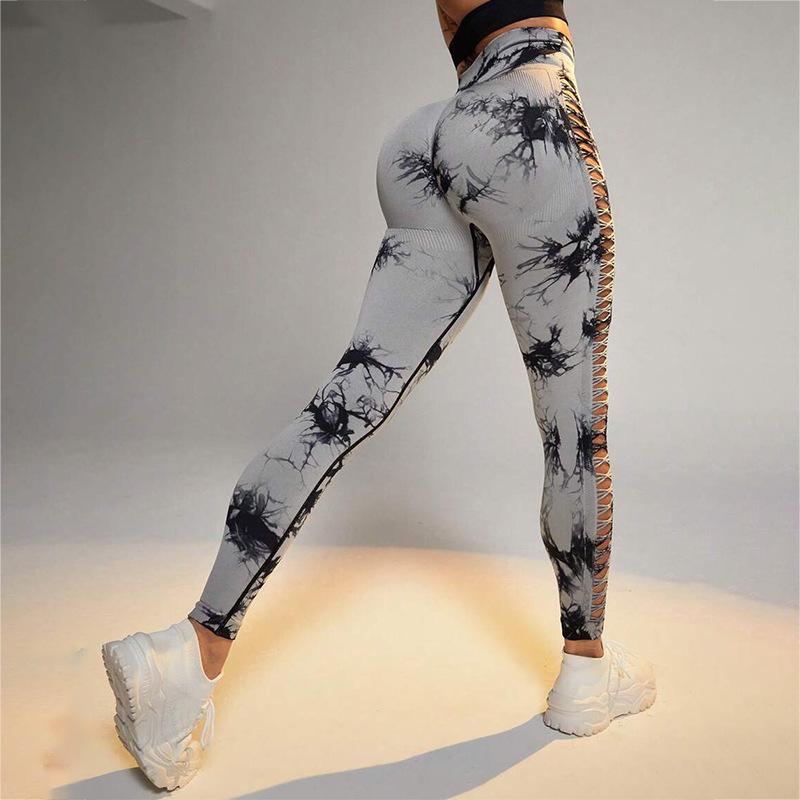 Leggings de Yoga Découpés Tie-Dye Taille Haute - Mesh Peach Butt Fitness Activewear