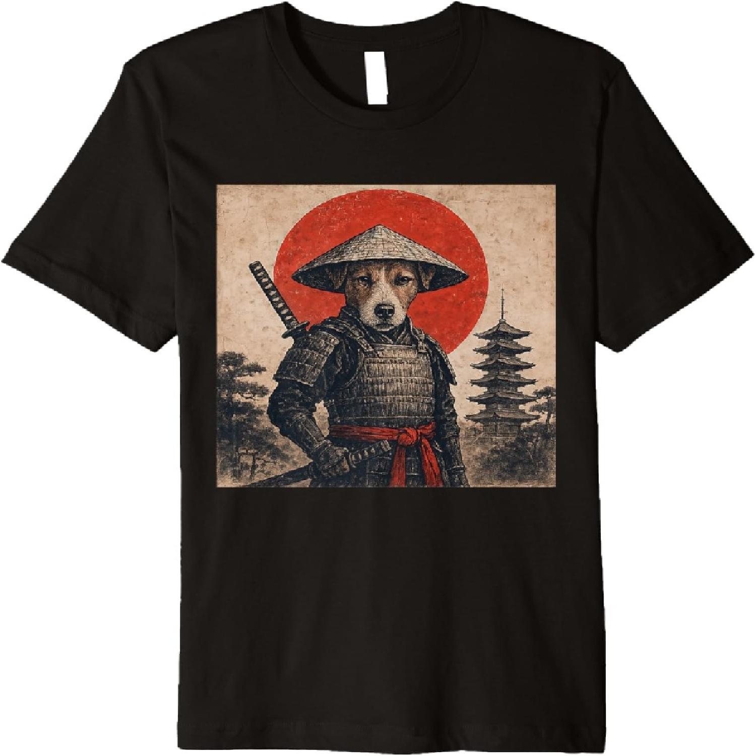 Джек-Рассел-Терьер Самурай Воин Винтажный Укиё-э Собака Премиум Футболка S