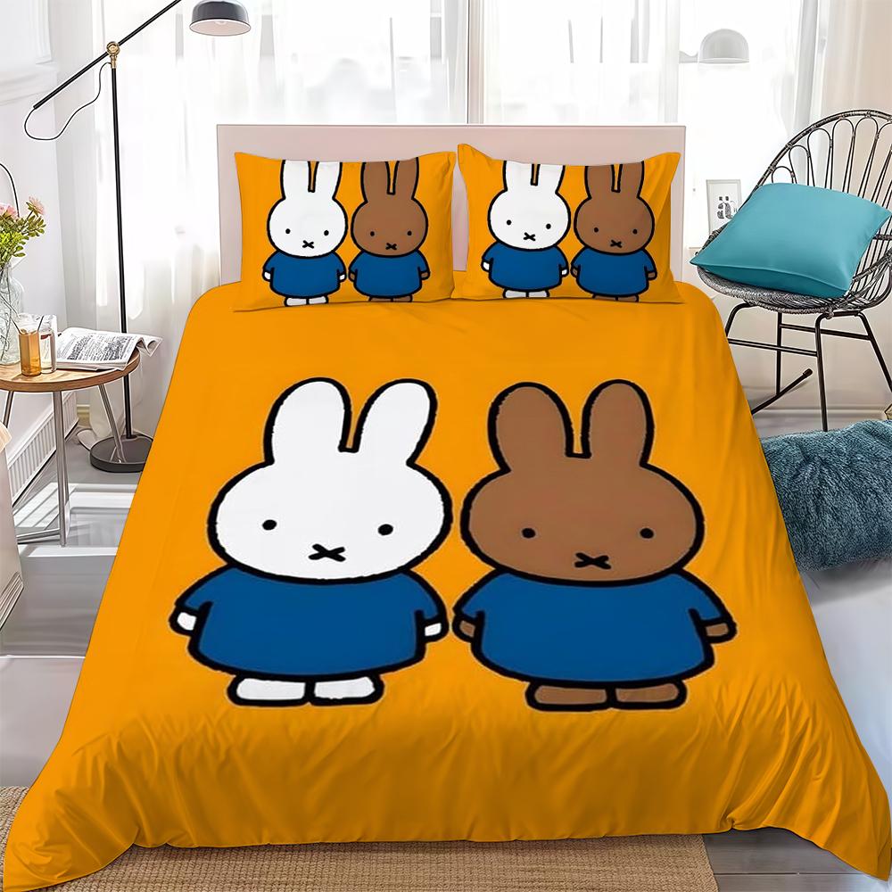 M-Miffy Cute Duvet Cover Set Home Style Bedding Soft Laundry Cotton Bed 3 Piece Set Student Dormitory Gift