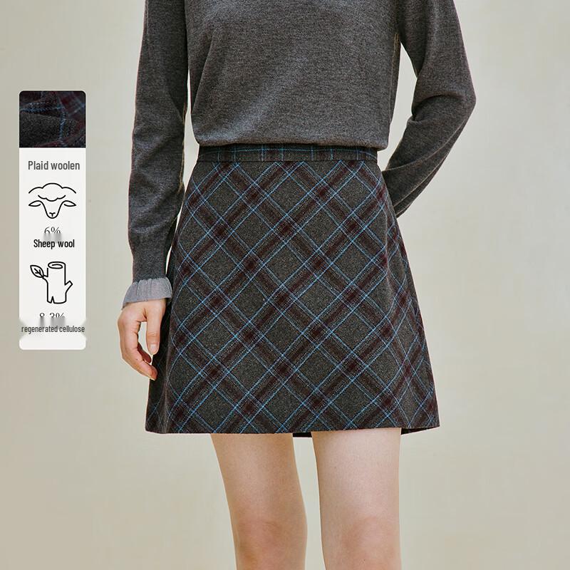 INMAN Women s Plaid Wool Blend A-Line Skirt L