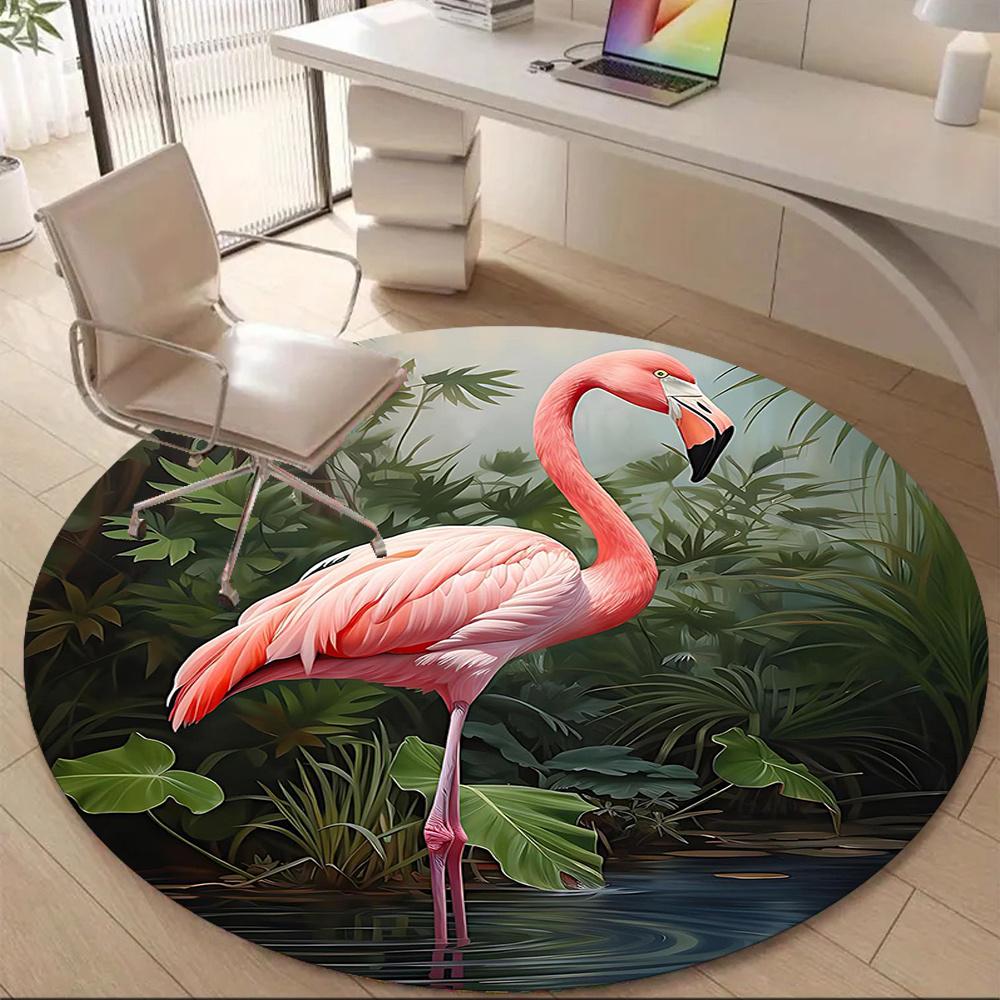 1pcFlamingo Jungle Office Round Area Rug, Indoor Mat Suitable ForOffice, Under Office Chairs Bedroom Living Room Home Decor, Room Deco 051