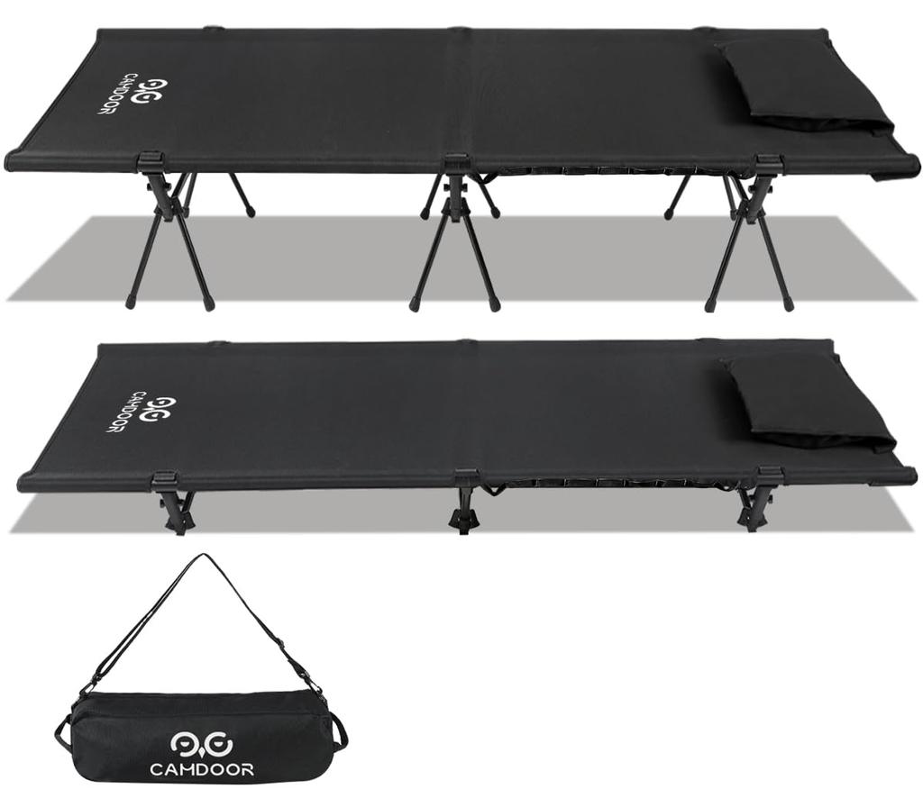 Cot Camping 2way CAMDOOR Density 1000D Oxford Pillow Cover 150KG High Load Capacity Cot Lightweight Camping Cot Wide Switchable Small Item Storage