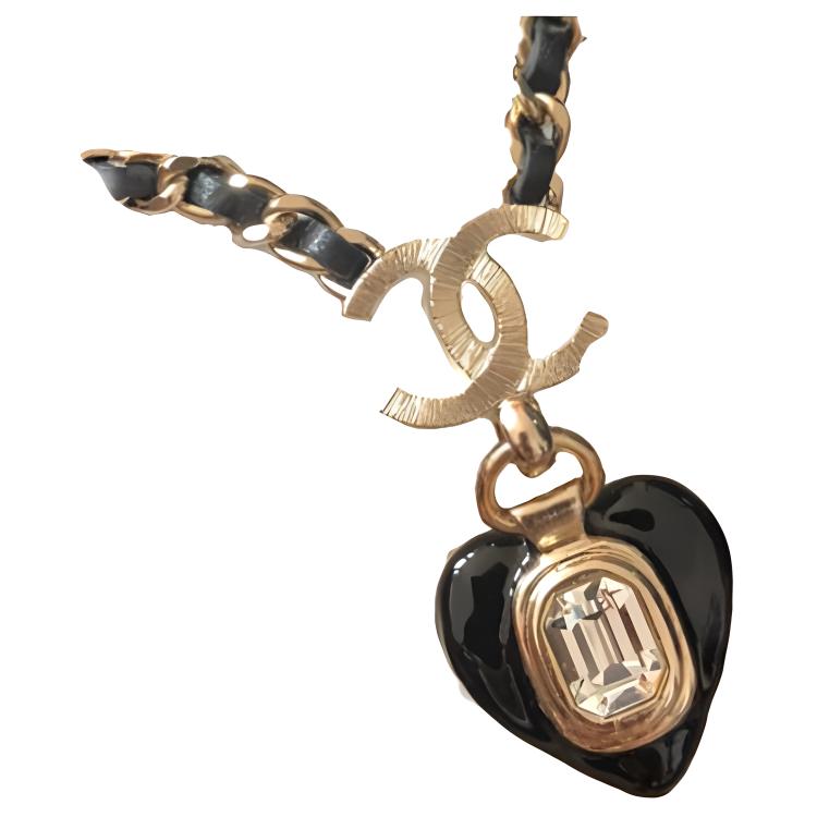 

Chanel Heart Letter Pendant Necklace Women necklace Metallic AB7388-B07089-NF642 Box+Padding Board,F,Black