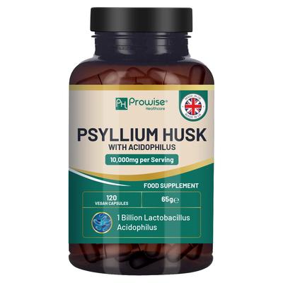 Coajă de Psyllium 10000mg cu Acidophilus 1 Miliard UFC, 120 Capsule Vegane