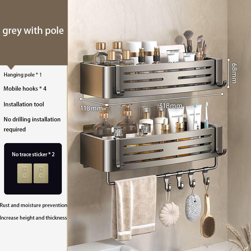 Shower Corner Shelf Without Drilling Aluminum Bathroom Shelf With Towel Bar Shampoo Holder Toilet Rack Bathroom Accessories