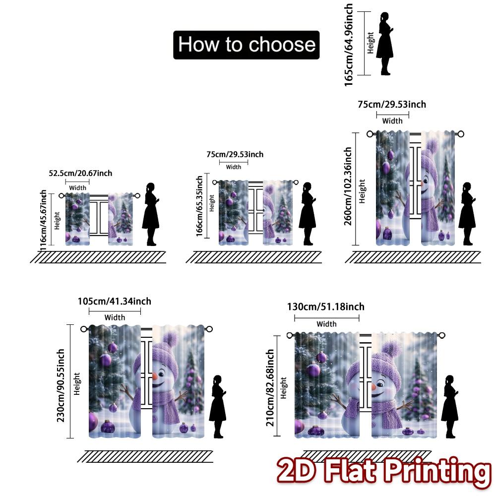 2pcs,Curtains Cute Snowman Winter Holiday_a Print Chic Curtains Polyester Easy Install Curtains Versatile All Use for Bedroom