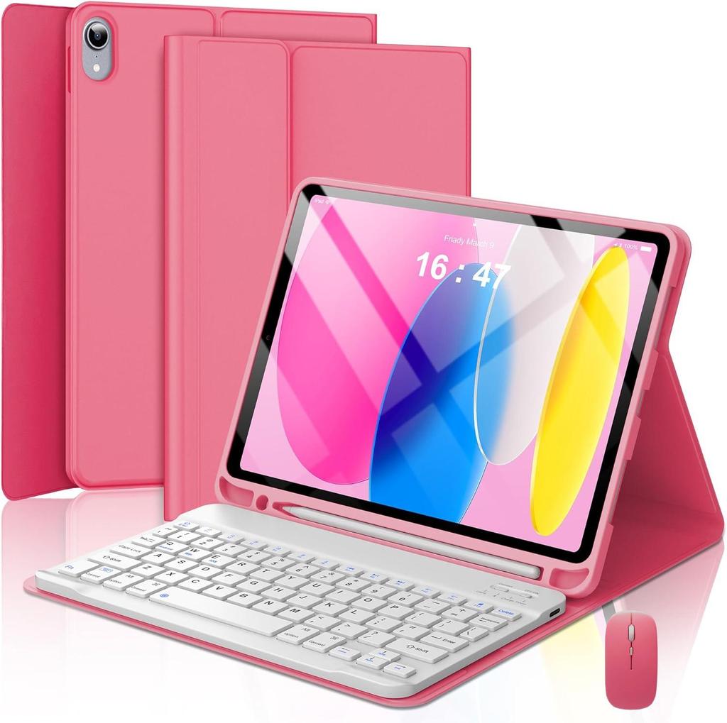 iPad 11th Gen Protective Case with Azerty French Bluetooth Keyboard and Magnetic Suction Soft Shell.