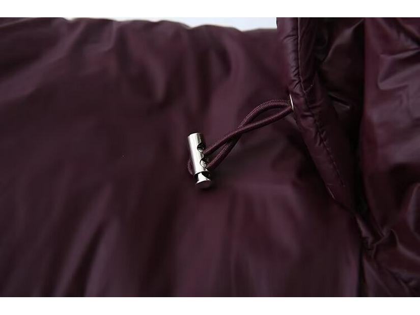 2024 Women's Wine Red Hooded Cotton Coat: European & American Style, Versatile & Fashionable Winter Wear