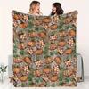 1 Halloween Pumpkin Print Flannel Blanket Soft And Warm, Comfortable for All Seasons, Featuring a Design of Autumn Leaves And Pumpkins, with Orange, B