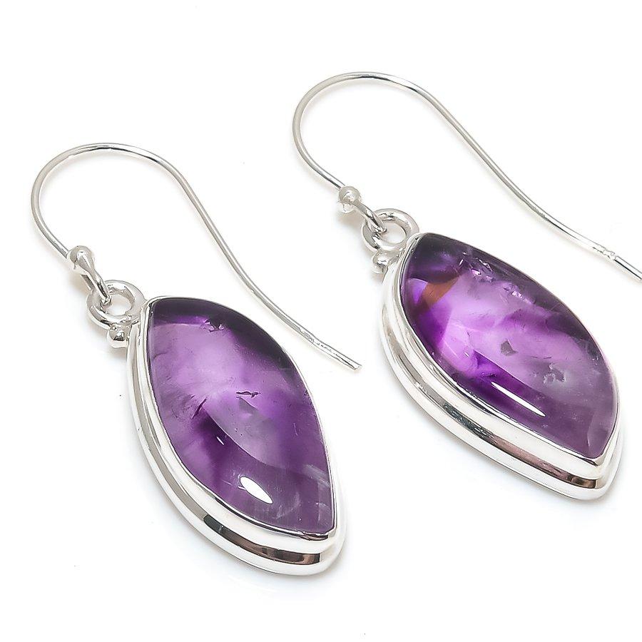 Natural Brazilian Amethyst Gemstone 925 Solid Sterling Silver Earring 1.50" i3H27