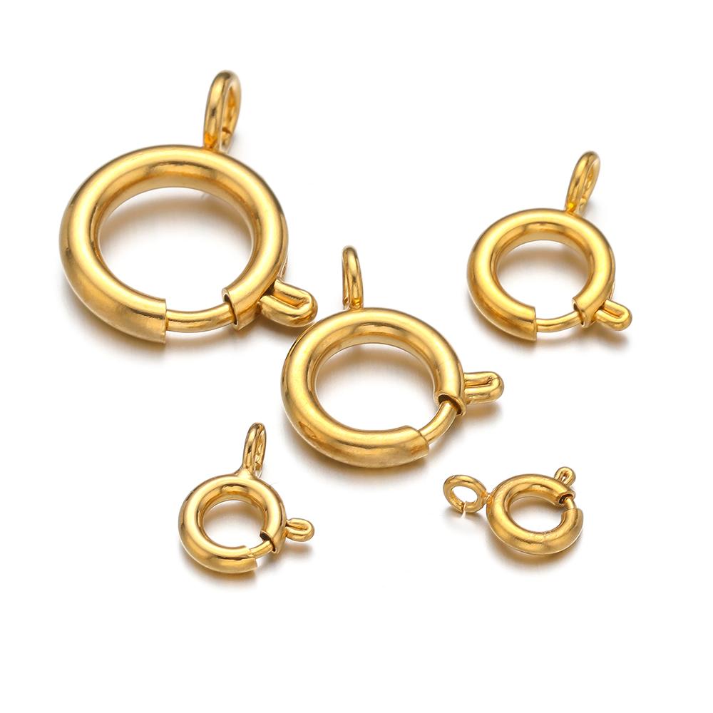 10pcs Stainless Steel Spring Clasp Round Keychain Clips Hook Buckles Connector for Bracelet Necklace DIY Jewelry Making Supplies