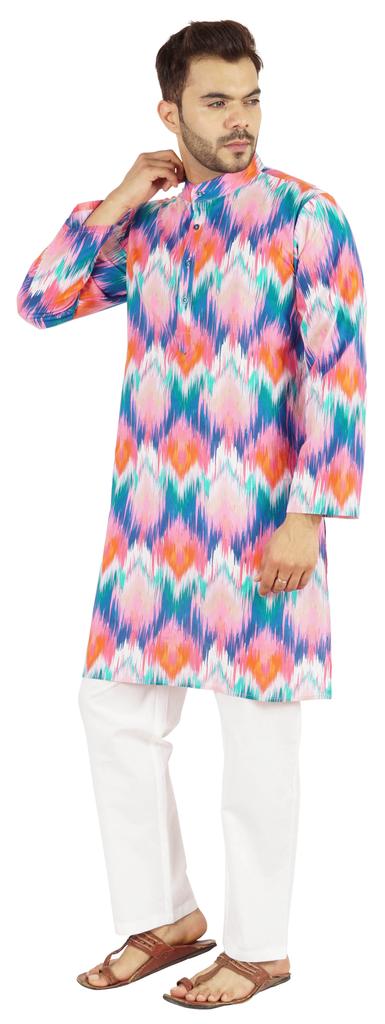 Atasi Indian Designer Kurta for Men Printed Long Sleeves Summer Ethnic Long