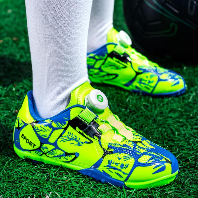 Children's Football Shoes Boys TF Shredded Nails Sports Spikes Breathable Elementary School Students Rotating Button Outdoor Training Shoes Boys