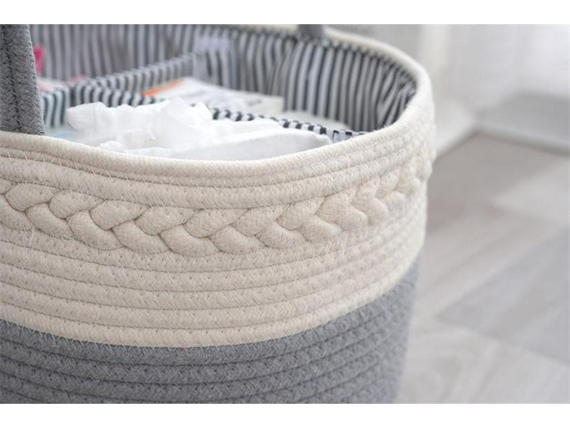 Off-White Handgewebter Baumwollseil Windel- und Spielzeugaufbewahrungskorb mit Quaste Handtasche und herausnehmbarer Box