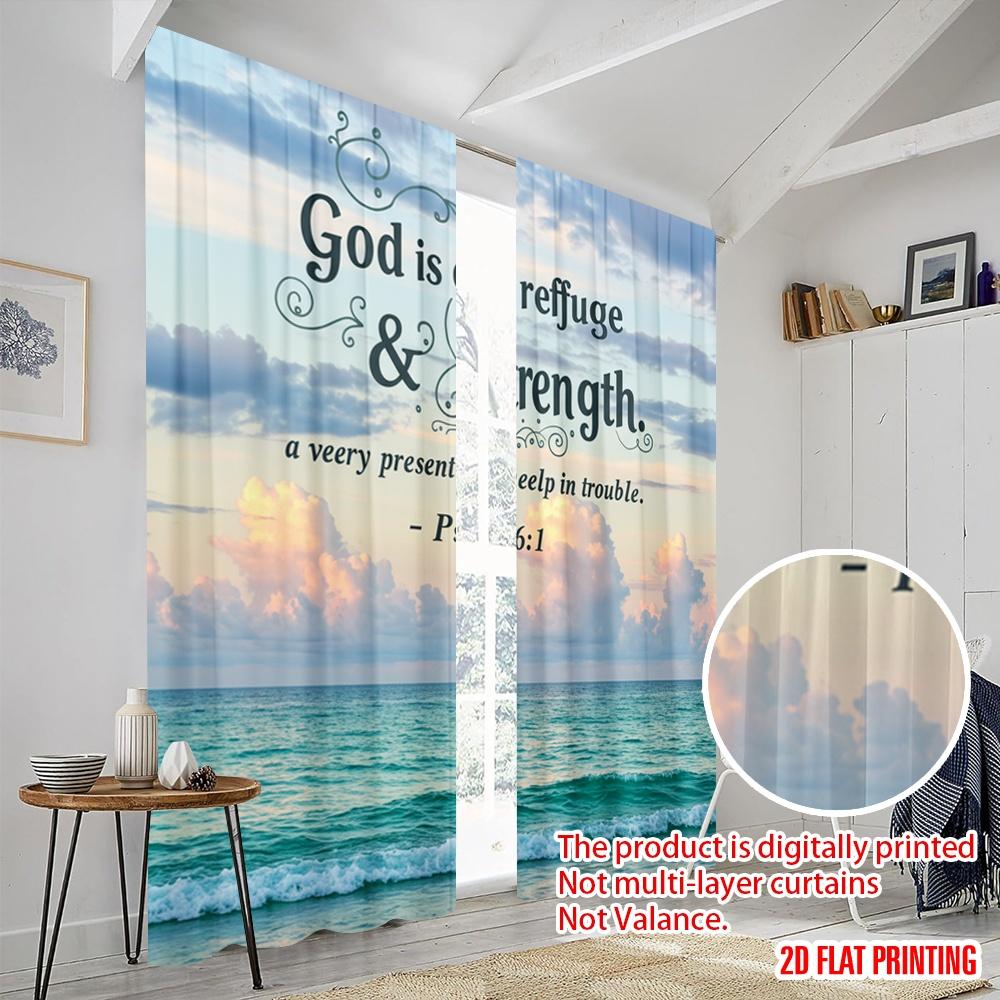 2pcs 2D Flat Printing Drapes God Refuge Strength Ocean Polyester Without Electricity Holiday Decorations for Holiday