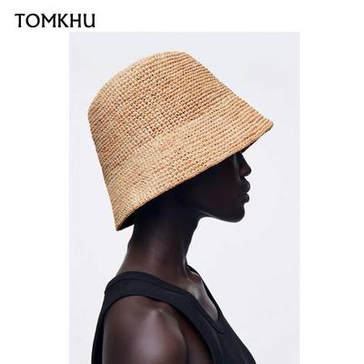 Fashion Raffia Fine Needle Luxury Bucket Hat For Women Summer Sun Shading Fisherman Hat Designer Wide Brim Basin Hat K Pop