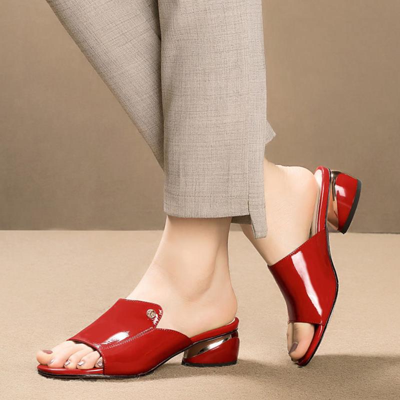 Модные новые женские тапочки красные сексуальные мягкие кожаные женские шлепанцы летние — фото 3