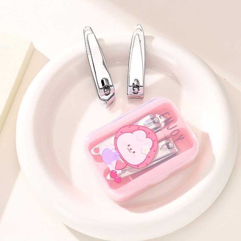 Cartoon Print Nail Clipper Set: Stainless Steel, Curved & Angled Edges for Manicure & Pedicure.