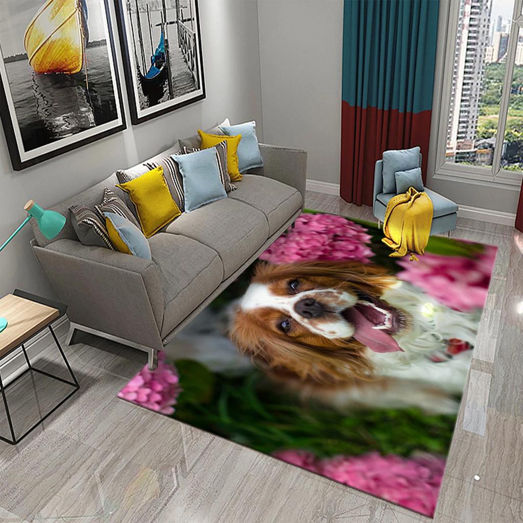 Hundefußabdruck Blumenmuster Teppich Süßer Welpe Blumenteppich Haustier Tier Rechteckige Bereichsteppiche für Erwachsene Yogamatten Wohnzimmer Dekoration Fußmatte