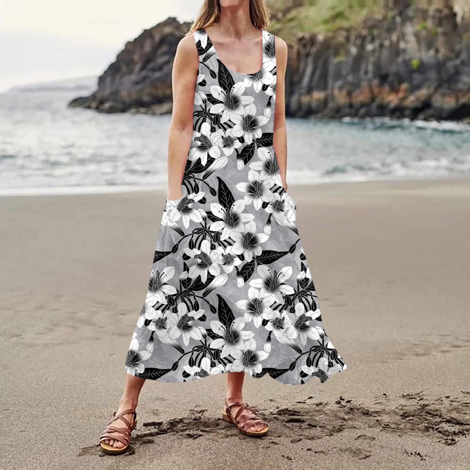 

Женское повседневное удобное хлопковое карманное платье без рукавов с цветочным принтом L чёрный