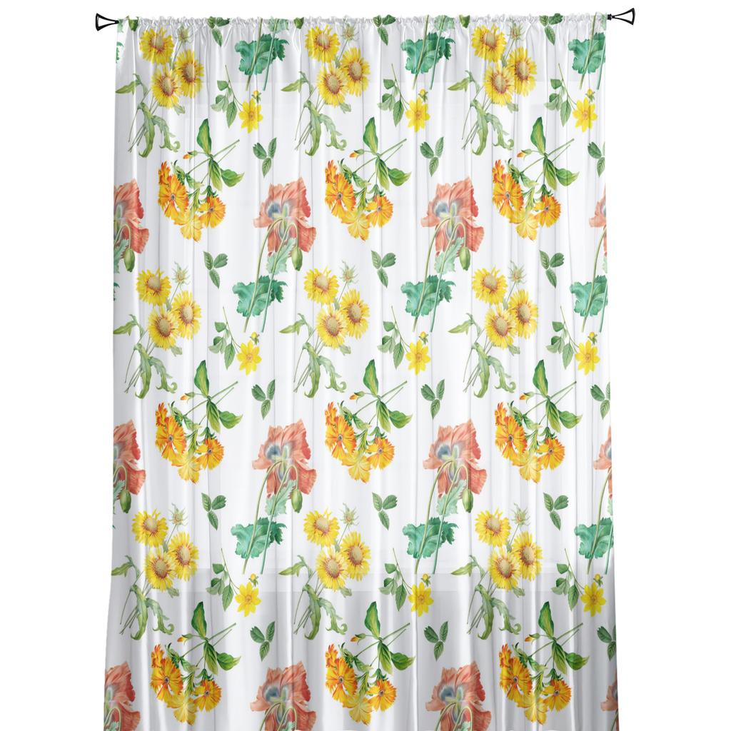 Sunflower Daisy Flower Window Treatment Tulle Modern Sheer Curtains for Kitchen Living Room the Bedroom Curtains Decoration