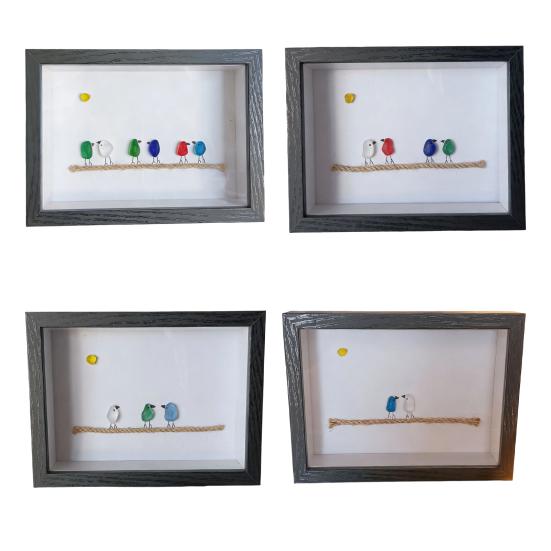 Sea Glass Photo Frame Home Decor 7.6 Inch Handmade Sea Glass Birds Artwork Wooden Frame Unique Sea Glass Art Decoration Housewarming Gift for Friend