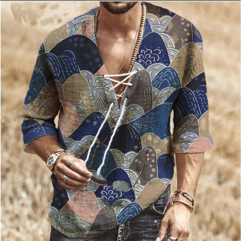 

Updated Popular Mens Chest Strap Medium Sleeve T-shirt Printed Blouse 5XL