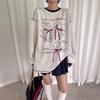 Cat Printed Bow Decoration Woman Hoodie Round Neck Women's Long Sleeved Pullover Tees Autumn Casual Loose Female Fashion Top