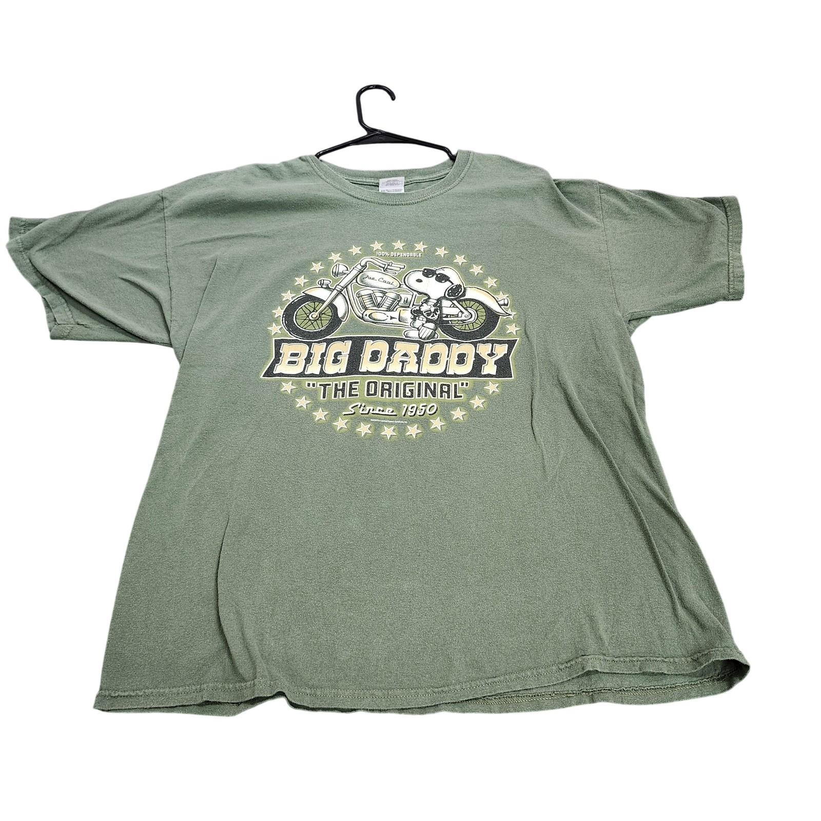 Gildan Shirt Mens XL Green Snoopy Big Daddy Motorcycle Biker Graphic Tee Peanuts Unisex T-Shirt XXL