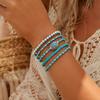 Turquoise Bamboe Kralen Westerse Cowboy Armband Set met Verouderde Kompas Textuur - 5 Stuks