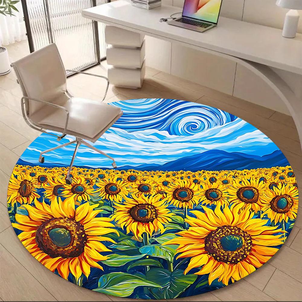 

1PC Sunflower Field Office Round Area Rug, Indoor Mat Suitable ForOffice, Under Office Chairs Bedroom Living Room Home Decor, Room Deco a007 80cm by 80cm