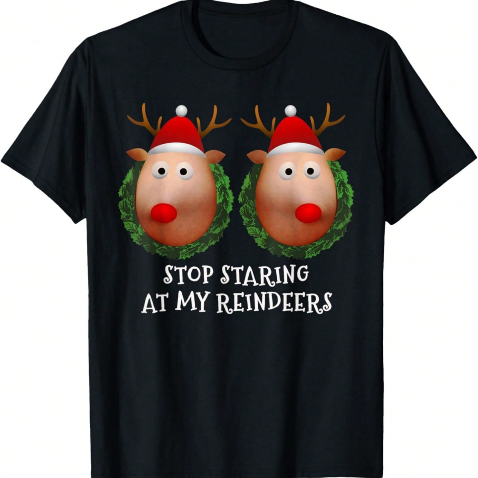 Stop Staring At My Reindeers Boobs Ugly Gag Xmas Sweater T-Shirt S разноцветный