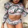 Women's Split Body With Bra Pads No Steel Bra Printed Zipper Swimsuit Long Sleeve Swimsuit