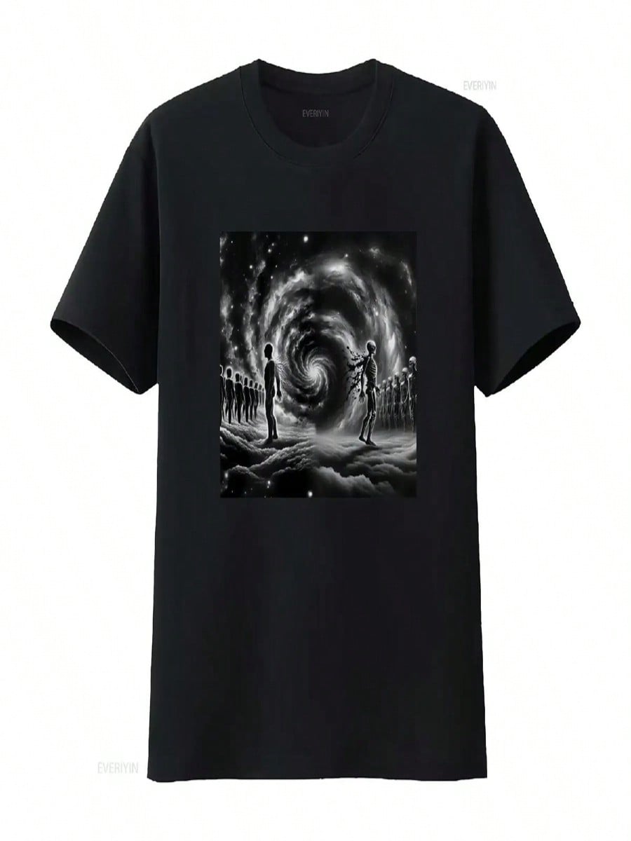 Multiverse Design T Shirt Cosmic Universe Galaxy Print Top Astronomy  Vintage Washed Top For Everyday Wear Stretched Streetwear S разноцветный