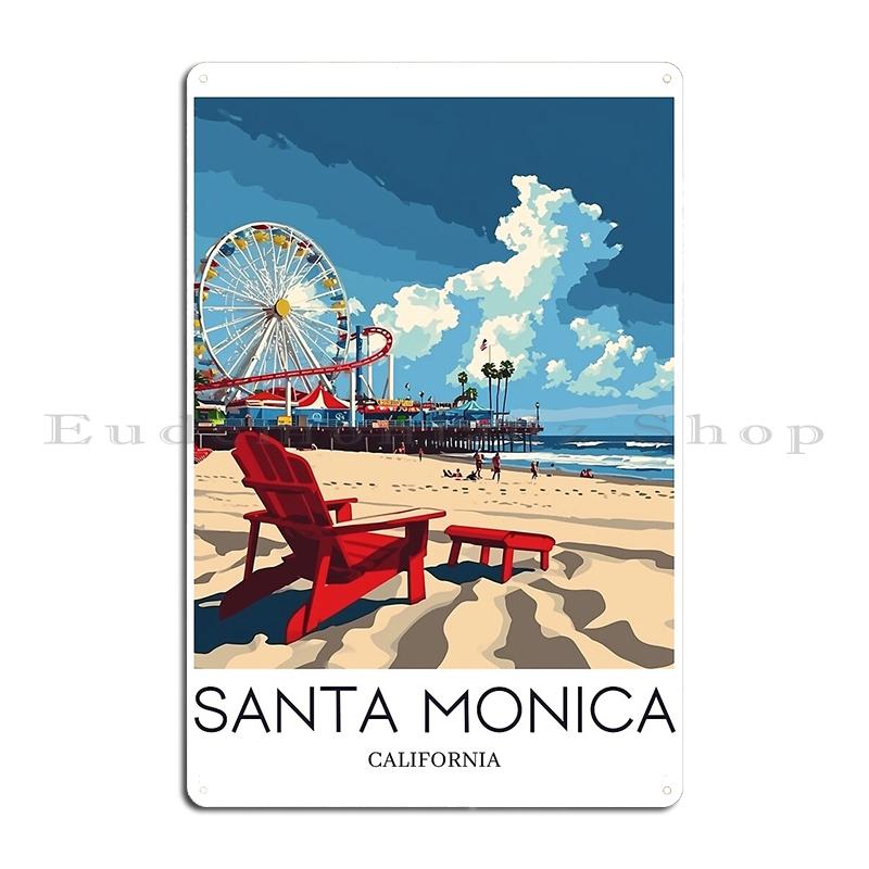 Mfoever Santa Monica California Metal Plaque Poster Living Room Poster Club Party Design Santa Monica Tin Sign Poster 20x30cm(7.8x11.8inch)