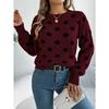 Fashionable Women's Hoodie: Casual Colour-Block Polka Dot Long-Sleeved Pullover Knit Top