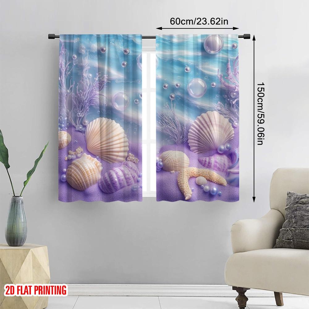 2 Stück, 2D-Flachdruck Kreative Vorhänge Muschel Gelassenheit Strapazierfähiger 100% Polyesterstoff (ohne Stange) Vielseitige Allzweck- für