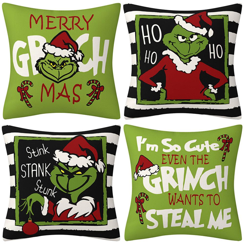 4Pcs/Set Grinch Christmas Pillow Covers For Home Farmhouse Decor Couch 45X45Cm