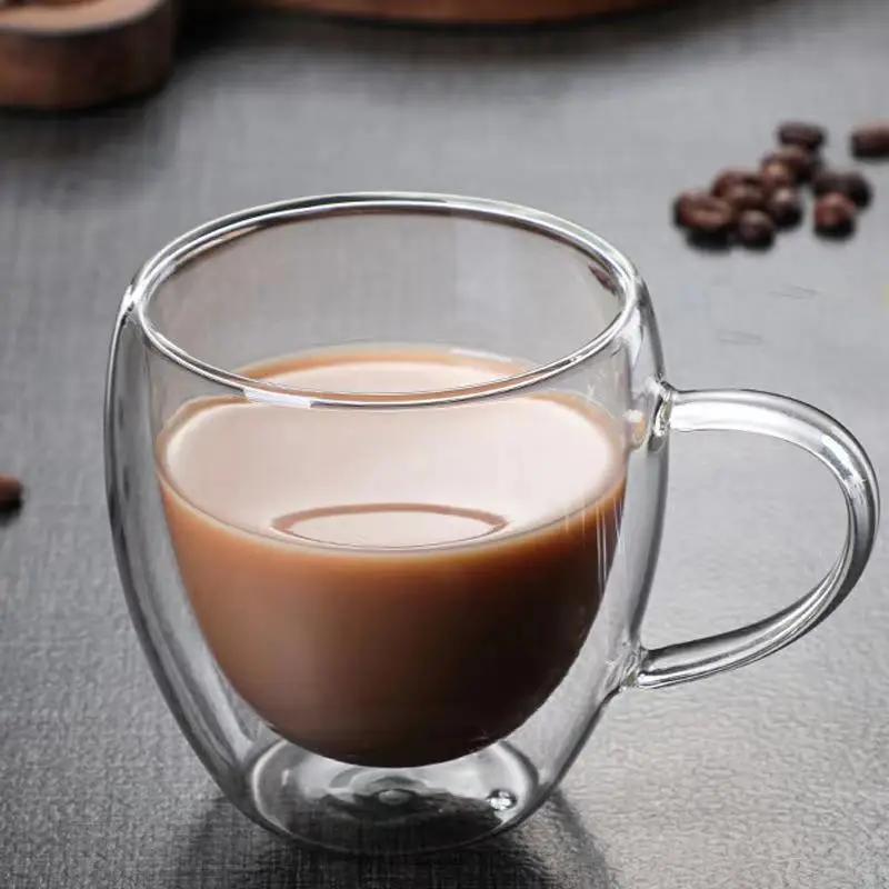 High Borosilicate Glass Double Layer Glass Cups Heat Resistant Transparent Coffee Cup with Handle Cups Bar Drinkware Lover Gift