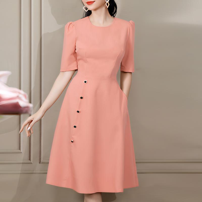 

ZANZEA Женское повседневное однотонное платье с круглым вырезом и коротким рукавом S розовый